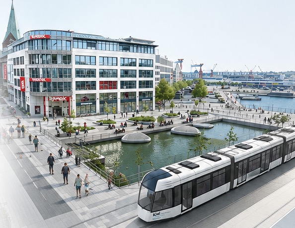 Visualisierung der Stadtbahn Kiel in der Innenstadt